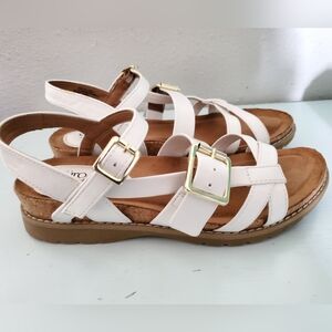 Eurosoft Sofft Lesley WHITE Strappy Sandals Cork Wedge Buckles Size 7M Comfort